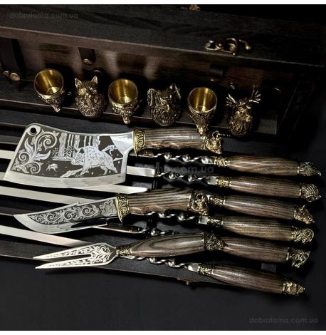 Набір для шашлику «Дикі звірі ясен Max» (в дерев'яному кейсі)