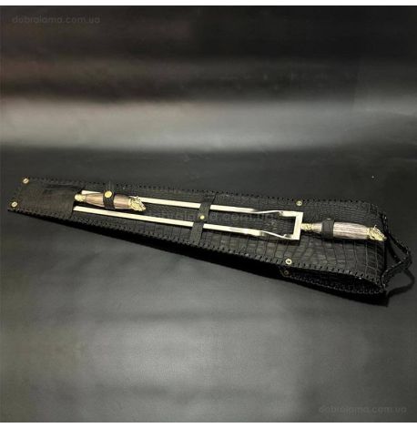 Набір шампурів «Мисливський ясен» з виделкою та подвійним шампуром (в шкіряному закритому сагайдаку)