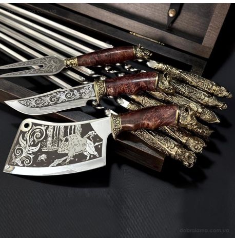 Набір для шашлику «Дикі звірі Mid» (в дерев'яному кейсі)