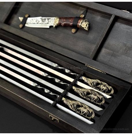 Набір для шашлику «Кабан» з ножем (в дерев'яному кейсі)