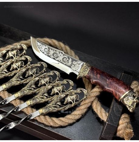 Набір для шашлику «Кабан» з ножем (в дерев'яному кейсі)