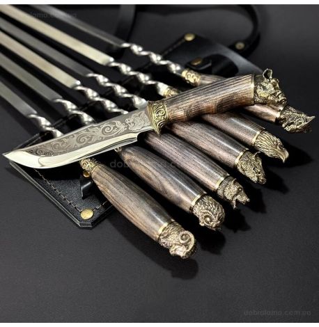 Набір шампурів «Мисливський ясен» з ножем (в шкіряному сагайдаку)