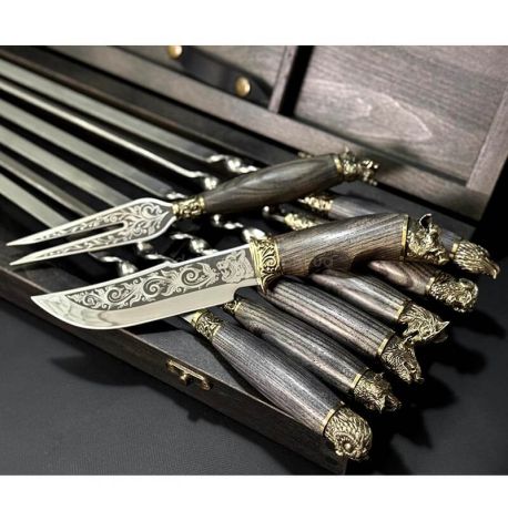 Набір для шашлику «Мисливський» з ножем і виделкою (в дерев'яному кейсі)