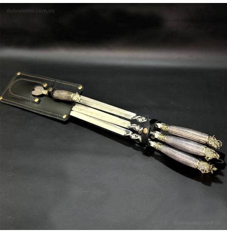 Набір шампурів «Мисливський ясен» з ножем і виделкою (в шкіряному сагайдаку)