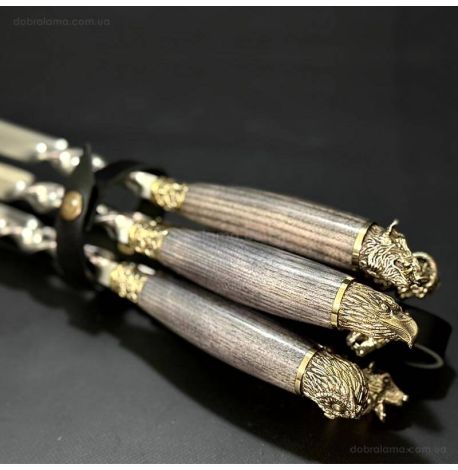 Набір шампурів «Мисливський ясен» з ножем і виделкою (в шкіряному сагайдаку)