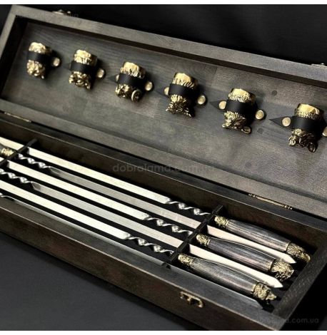 Набір шампурів «Дикі звірі ясен» з чарками (в дерев'яному кейсі)