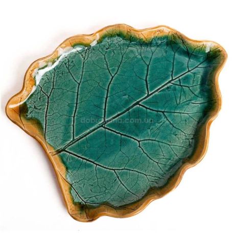 Тарілка-листок з обідком «Лопух» 31 см (морська хвиля)