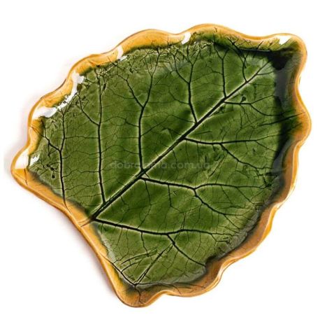 Тарелка-листок с ободком «Лопух» 31 см (зеленая)