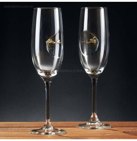 Набор 2-х бокалов для шампанского с самолетом Airbus A320