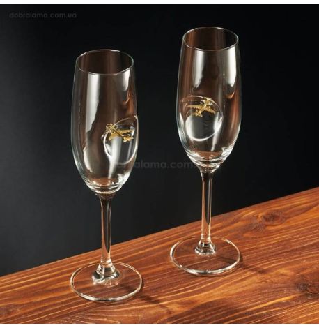 Набор 2-х бокалов для шампанского с самолетом Airbus A320