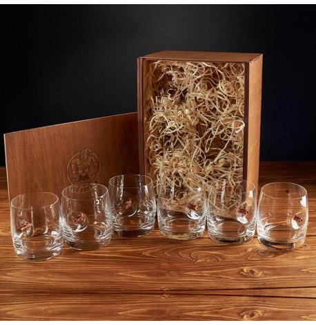 Набор 6-ти стаканов для виски из богемского стекла с пулей 7.62 мм