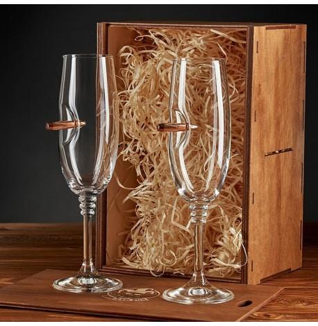 Набор 2-х бокалов для шампанского с пулей 7.62 мм