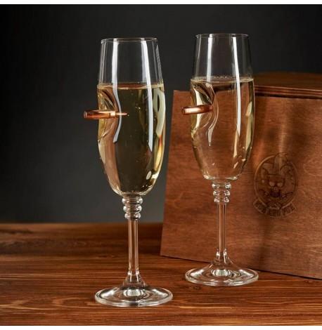 Набор 2-х бокалов для шампанского с пулей 7.62 мм