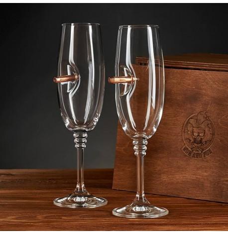 Набор 2-х бокалов для шампанского с пулей 7.62 мм