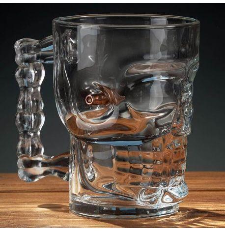 Пивной бокал-череп с пулей (с ручкой)