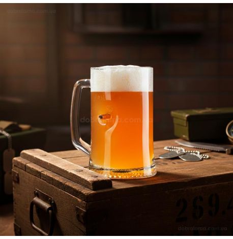 Пивной бокал с пулей 7.62 мм (с ручкой)