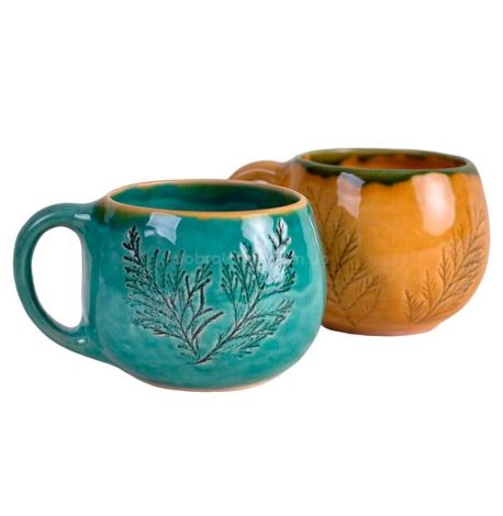 Кружка глазурованная «Бочка хвоя» с ободком, желтая (350 мл)