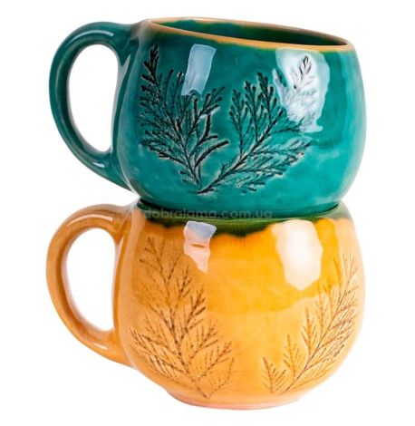 Кружка глазурованная «Бочка хвоя» с ободком, желтая (350 мл)