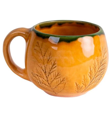 Кружка глазурованная «Бочка хвоя» с ободком, желтая (350 мл)