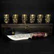 Подарочный набор для мужчин «Козацька рада» (6 бронзовых стопок, нож) в деревянном кейсе