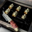 Подарочный набор для мужчин «Козацька рада» (6 бронзовых стопок, нож) в деревянном кейсе