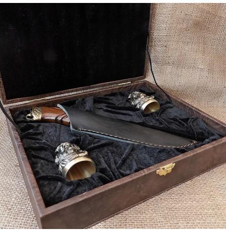 Подарочный набор для мужчин "Козацька рада" (2 бронзовых рюмки, нож)