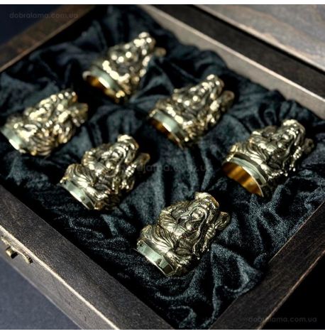 Набор бронзовых стопок «Козацька рада» (6 шт) в деревянной коробке