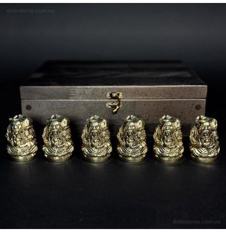 Набор бронзовых стопок «Козацька рада» (6 шт) в деревянной коробке