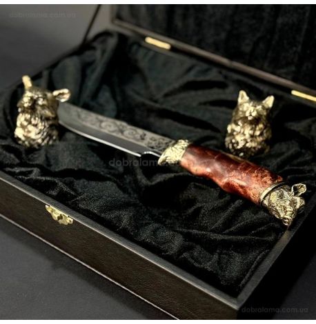 Подарочный набор для мужчин «Охотничий» (2 бронзовых рюмки, нож)