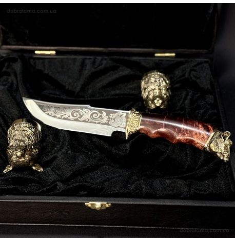 Подарочный набор для мужчин «Охотничий» (2 бронзовых рюмки, нож)