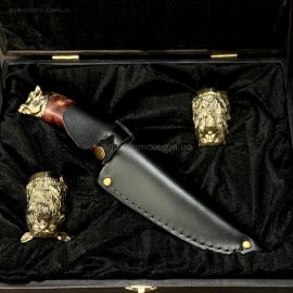 Подарунковий набір для чоловіків «Мисливський» (2 бронзових чарки, ніж)