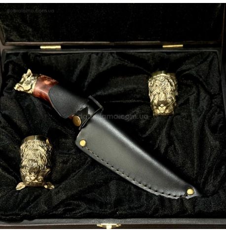 Подарочный набор для мужчин «Охотничий» (2 бронзовых рюмки, нож)