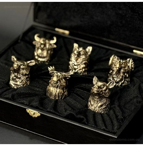 Набор бронзовых стопок «Охотничий» (6 шт) в кейсе из экокожи