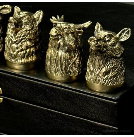 Набор бронзовых стопок «Охотничий» (6 шт) в кейсе из экокожи