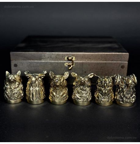 Набор бронзовых стопок «Охотничий» (6 шт) в деревянной коробке