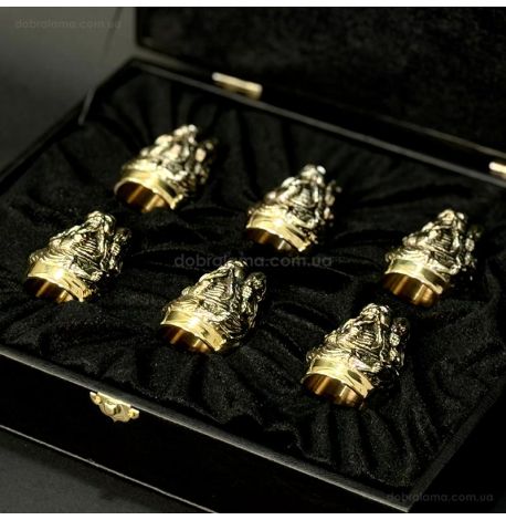 Набор бронзовых стопок «Козацька рада» (6 шт) в кейсе из экокожи