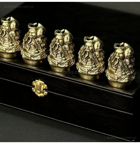 Набор бронзовых стопок «Козацька рада» (6 шт) в кейсе из экокожи