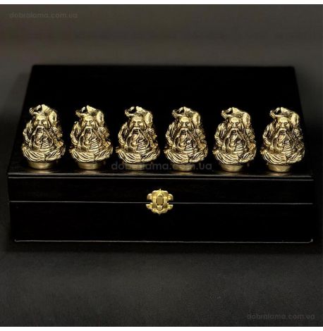 Набор бронзовых стопок «Козацька рада» (6 шт) в кейсе из экокожи