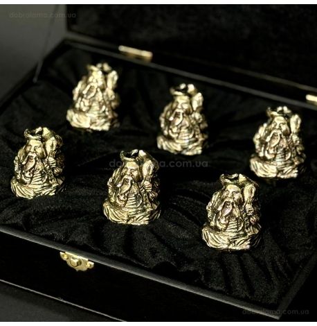 Набор бронзовых стопок «Козацька рада» (6 шт) в кейсе из экокожи