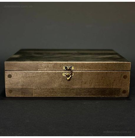 Подарунковий набір для чоловіків «Бочка» (6 бронзових чарок, ніж) в дерев'яному кейсі