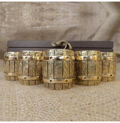 Набір бронзових чарок «Бочка» (6 шт) в дерев'яній коробці