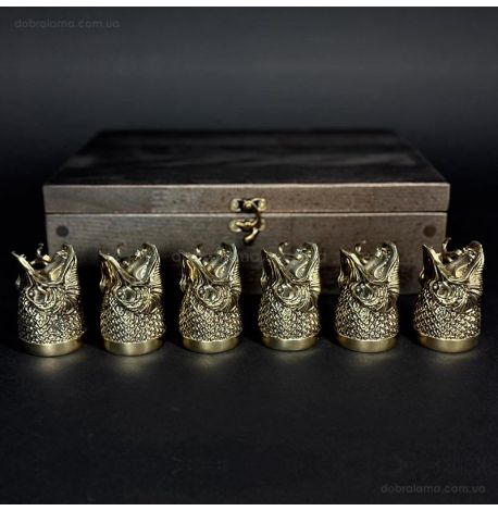 Набор бронзовых стопок «Царский улов» (6 шт) в деревянной коробке
