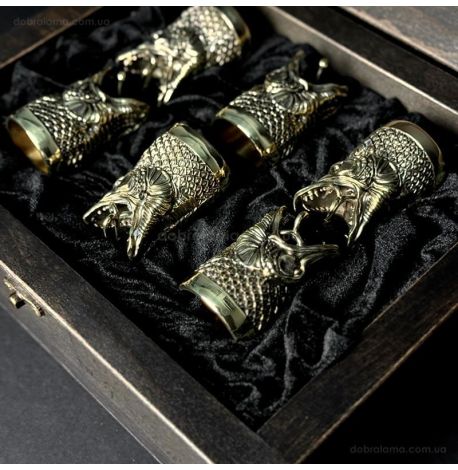 Набор бронзовых стопок «Царский улов» (6 шт) в деревянной коробке