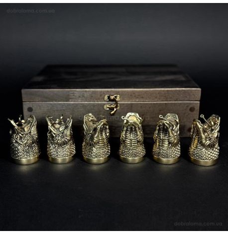 Набор бронзовых стопок «Царский улов» (6 шт) в деревянной коробке