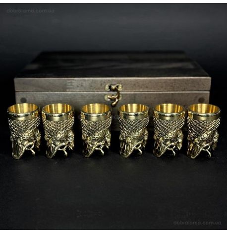 Набор бронзовых стопок «Царский улов» (6 шт) в деревянной коробке