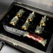 Подарочный набор для мужчин «Охотничий» (6 бронзовых стопок, нож) в деревянном кейсе