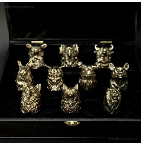 Набір бронзових чарок «Мисливський» (10 шт) в кейсі з екошкіри