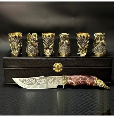 Подарочный набор для мужчин «Царский улов» (6 бронзовых рюмок, нож)