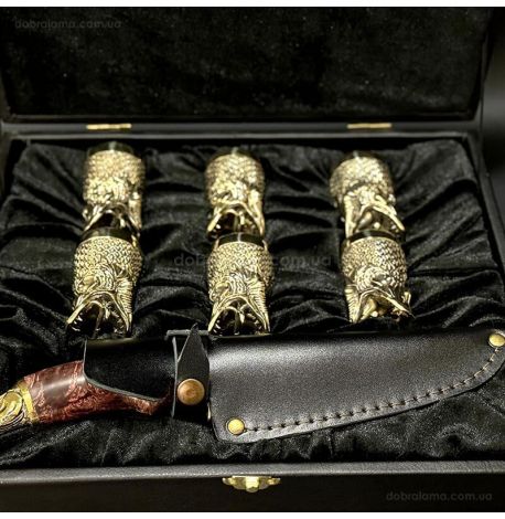 Подарочный набор для мужчин «Царский улов» (6 бронзовых рюмок, нож)