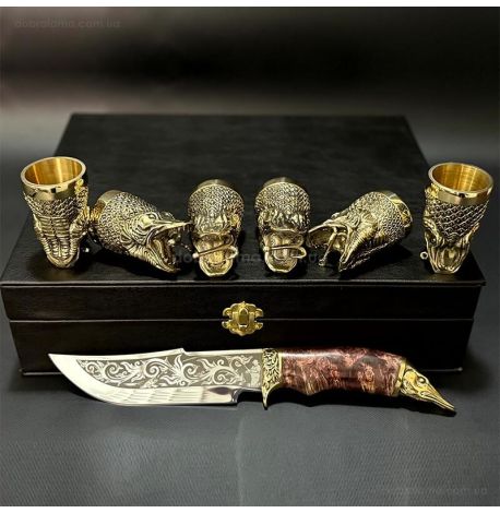 Подарочный набор для мужчин «Царский улов» (6 бронзовых рюмок, нож)